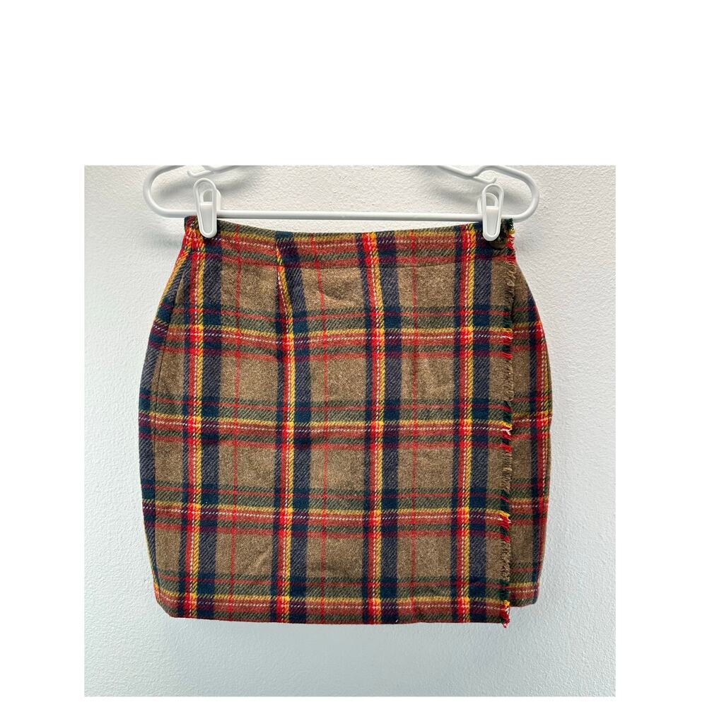 Gap Wrap Mini Skirt Tartan Plaid Wool 90s Y2K Brown Red 10 Academia Clueless